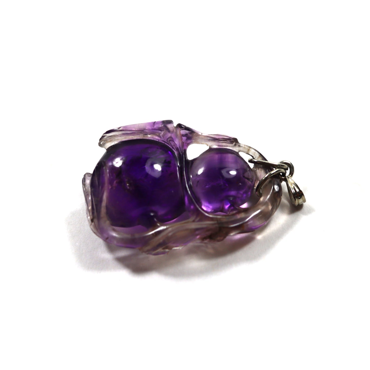 Vintage Sterling Silver Chinese Hand Carved Amethyst Fruit Plum Pendant