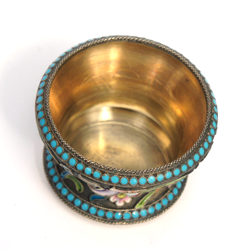 Antique Imperial Russian Shaded Cloisonne Enamel Salt Dish Bowl