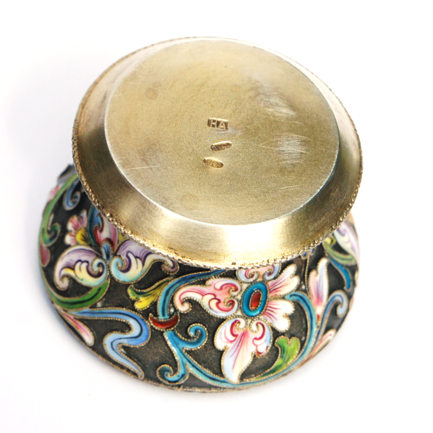 Antique Imperial Russian Shaded Cloisonne Enamel Salt Dish Bowl