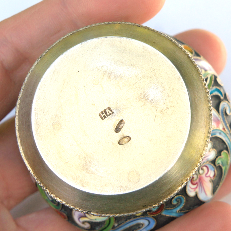 Antique Imperial Russian Shaded Cloisonne Enamel Salt Dish Bowl