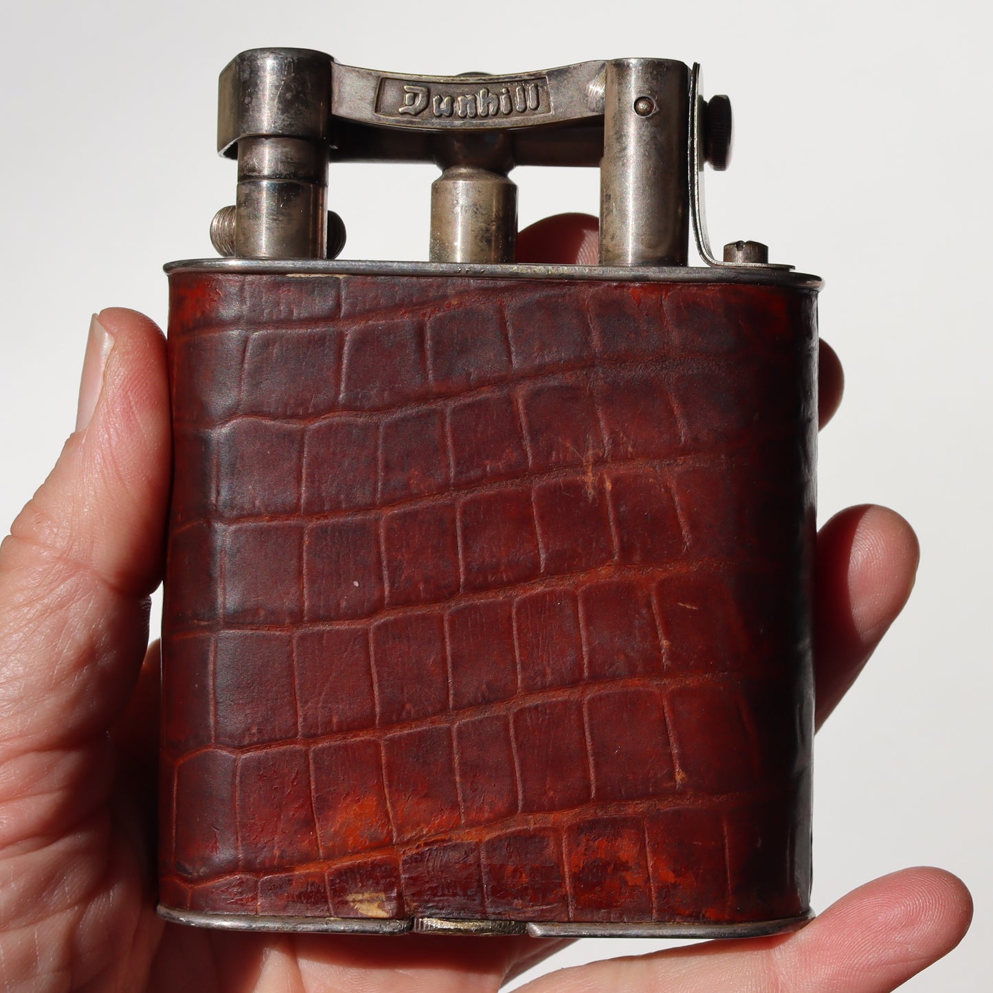 Rare Vintage Art Deco c1920 Dunhill Leather Oversize Lift Arm Table Lighter