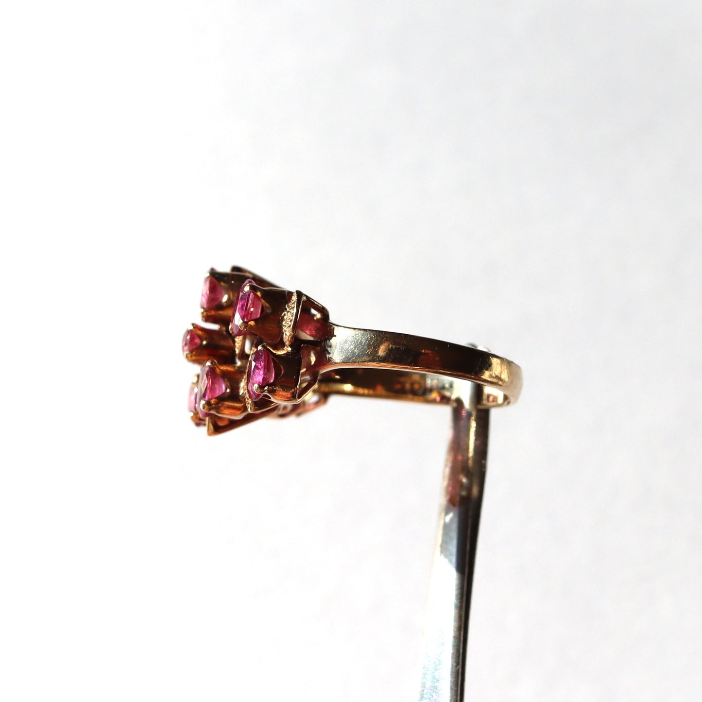 Mid Century Modern 14k Gold 1970's Ruby Cluster Statement Cocktail Ring sz 5.25