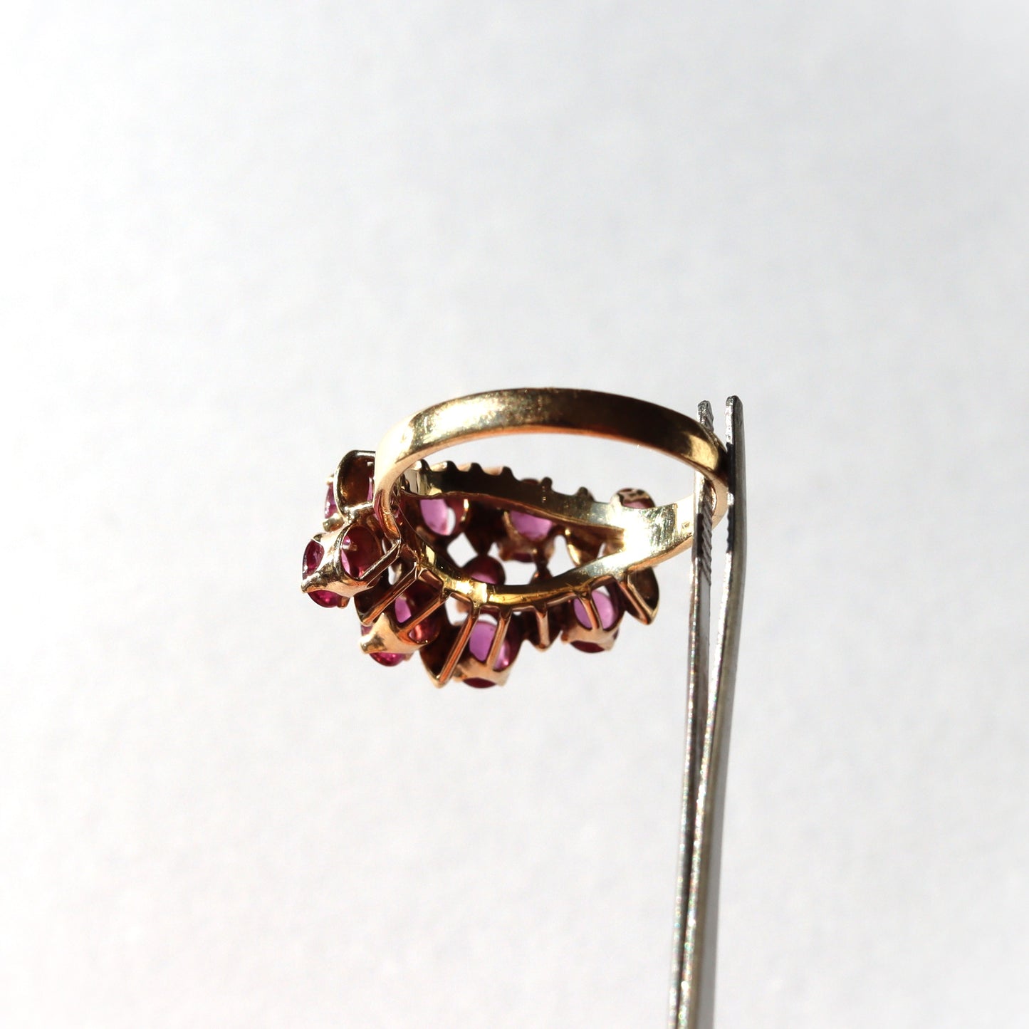 Mid Century Modern 14k Gold 1970's Ruby Cluster Statement Cocktail Ring sz 5.25