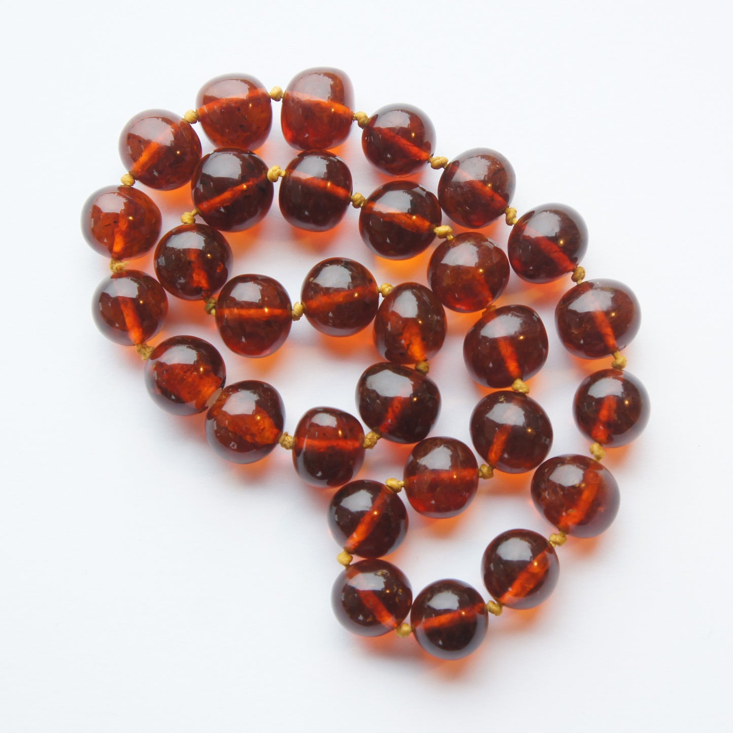 Art Deco Natural Cognac Baltic Amber Rough Polished Round 18" Bead Necklace