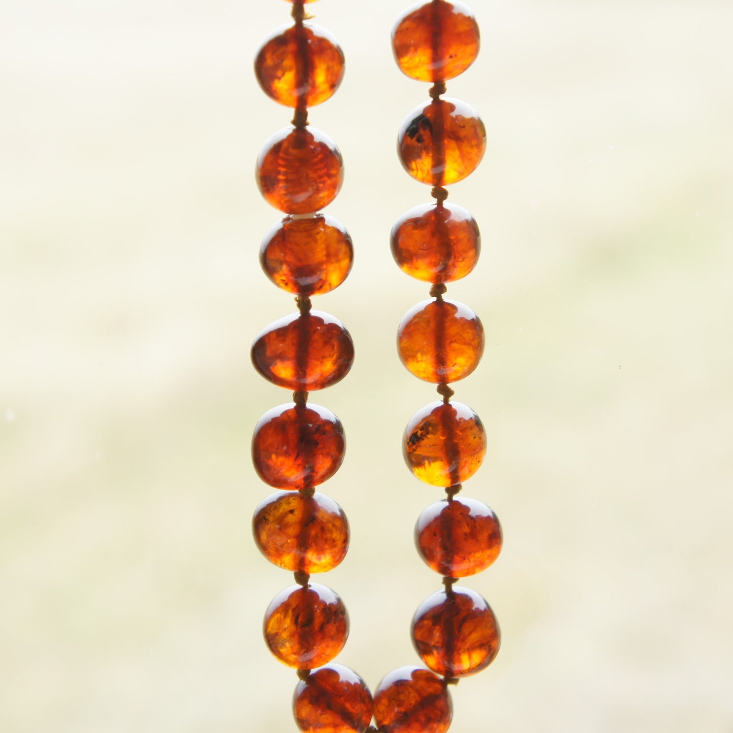 Art Deco Natural Cognac Baltic Amber Rough Polished Round 18" Bead Necklace