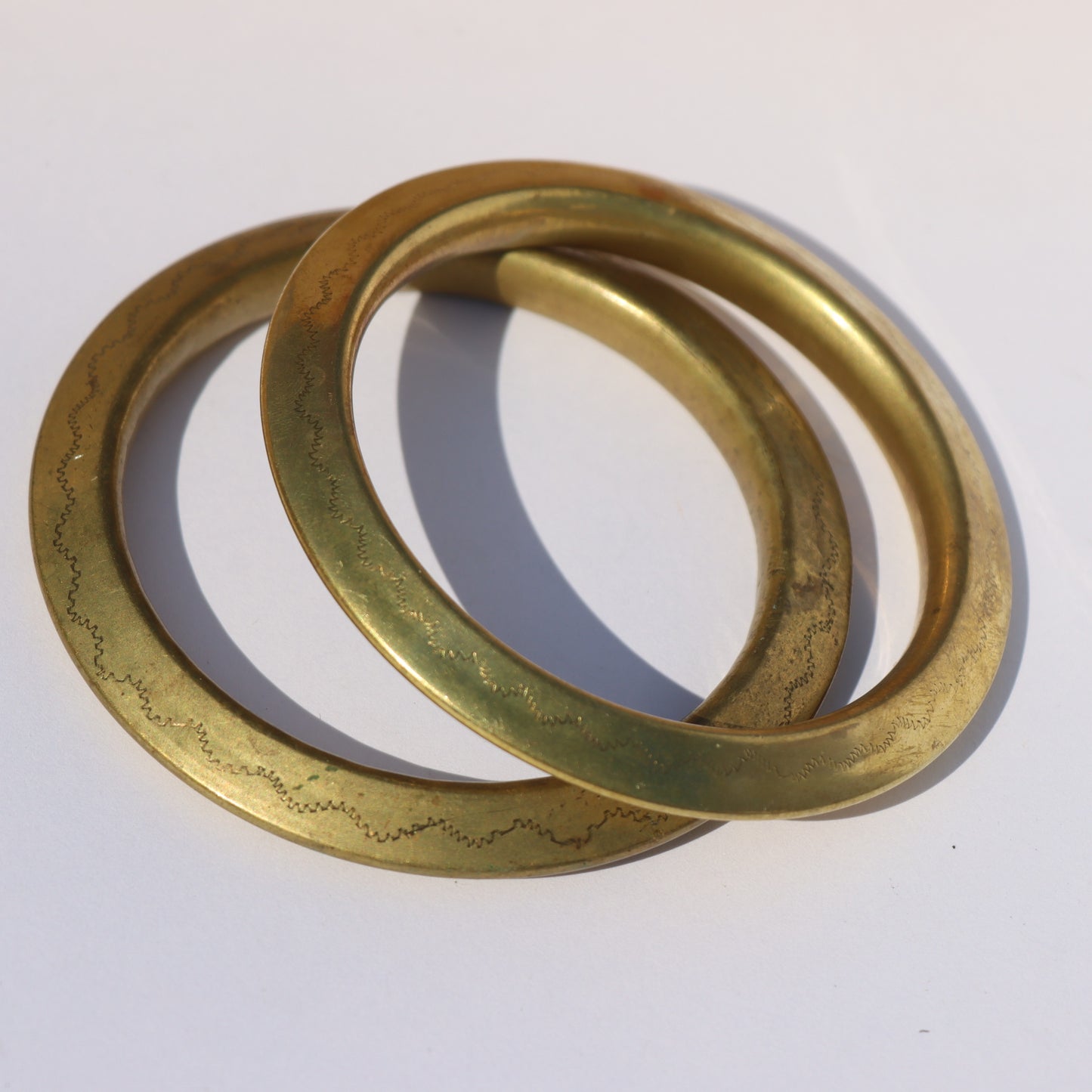 Vintage Hollow Large Engraved Brass Pair Tribal Stacking Bangle Bracelets