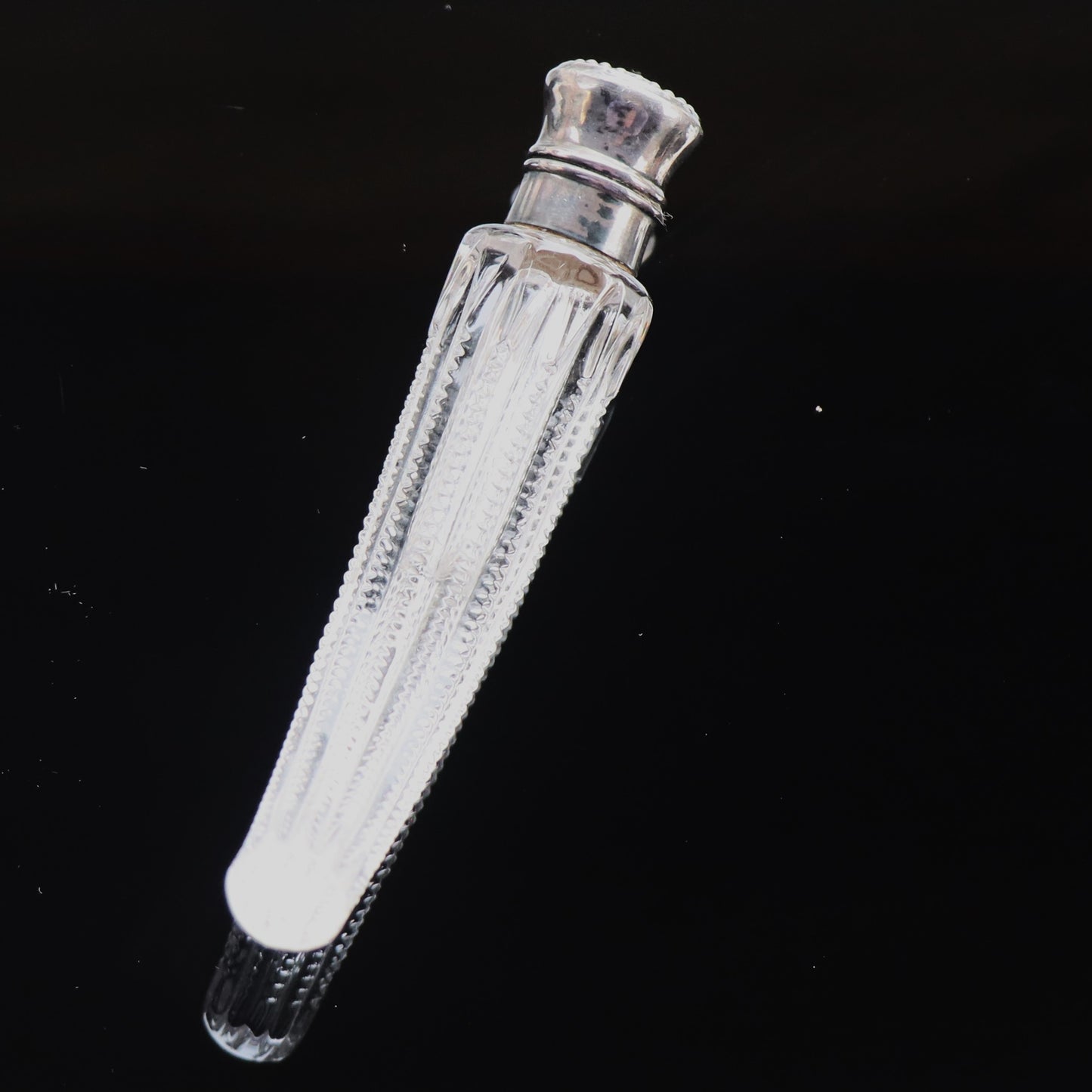 Victorian Cut Crystal Sterling Silver Lay Down Scent Perfume Bottle Flask