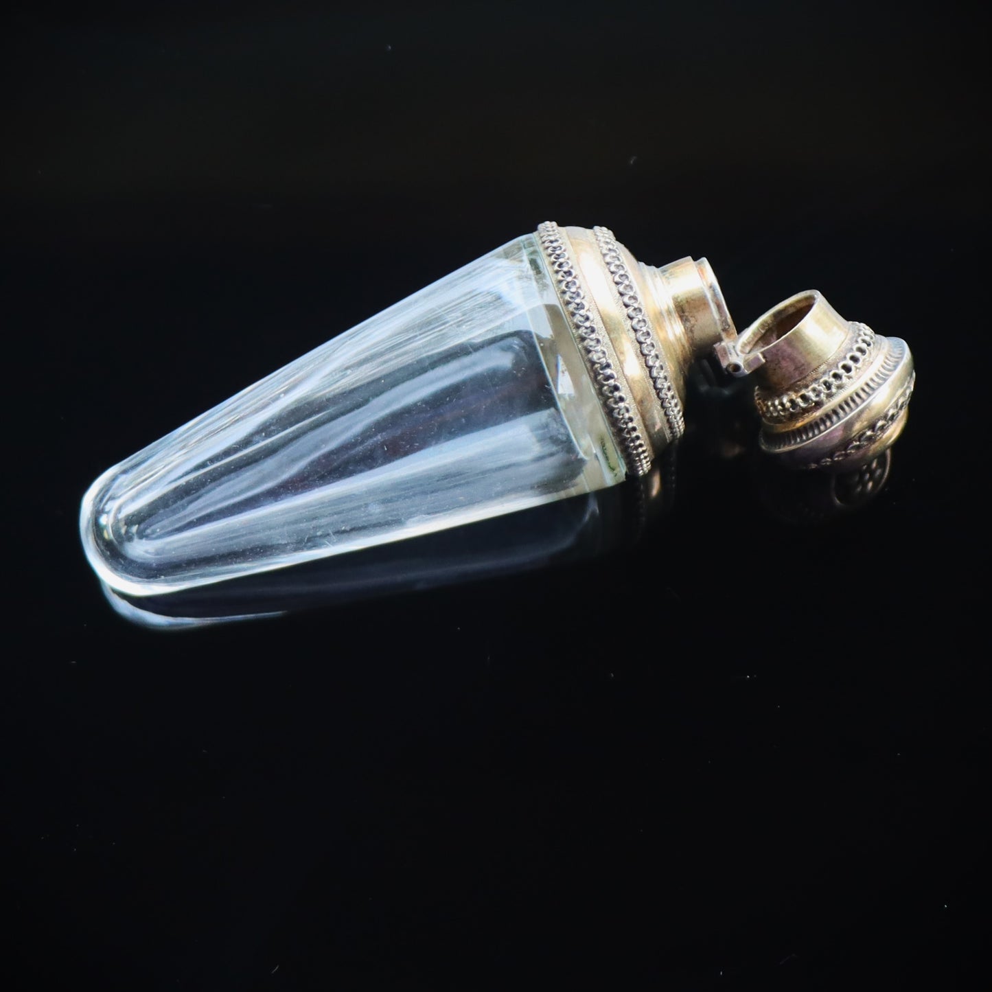 Victorian Etruscan Revival Sterling Gold Vermeil Lie Down Perfume Bottle Flask
