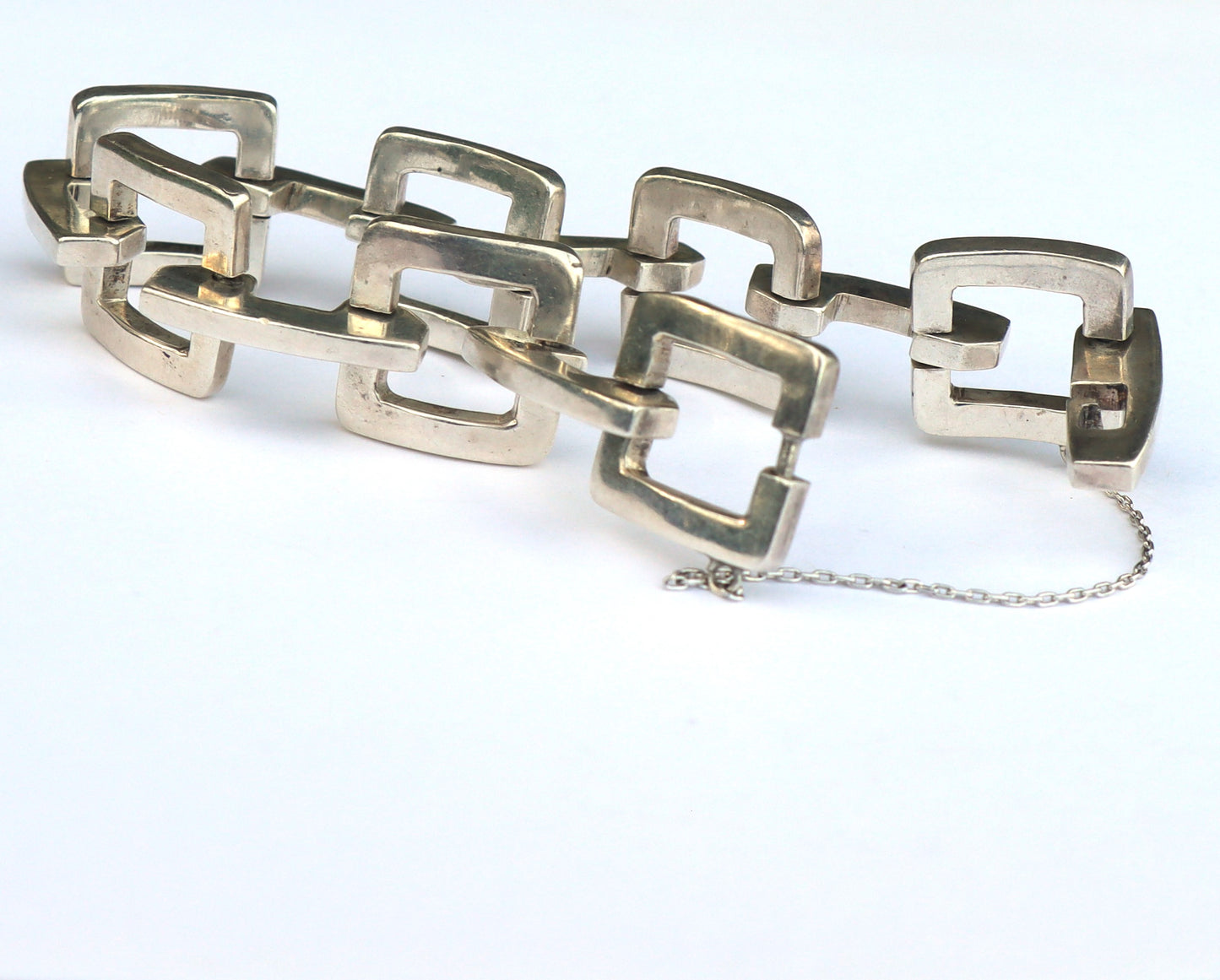 Vintage 20th Century Taxco Sterling Silver Heavy Chunky Link Stacking Bracelet