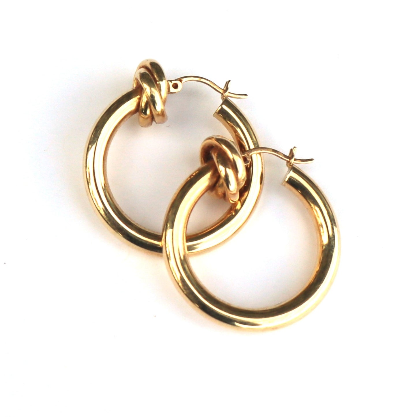 Estate 14k Yellow Gold Large Hoop Classic Knot Earrings 5.8gr