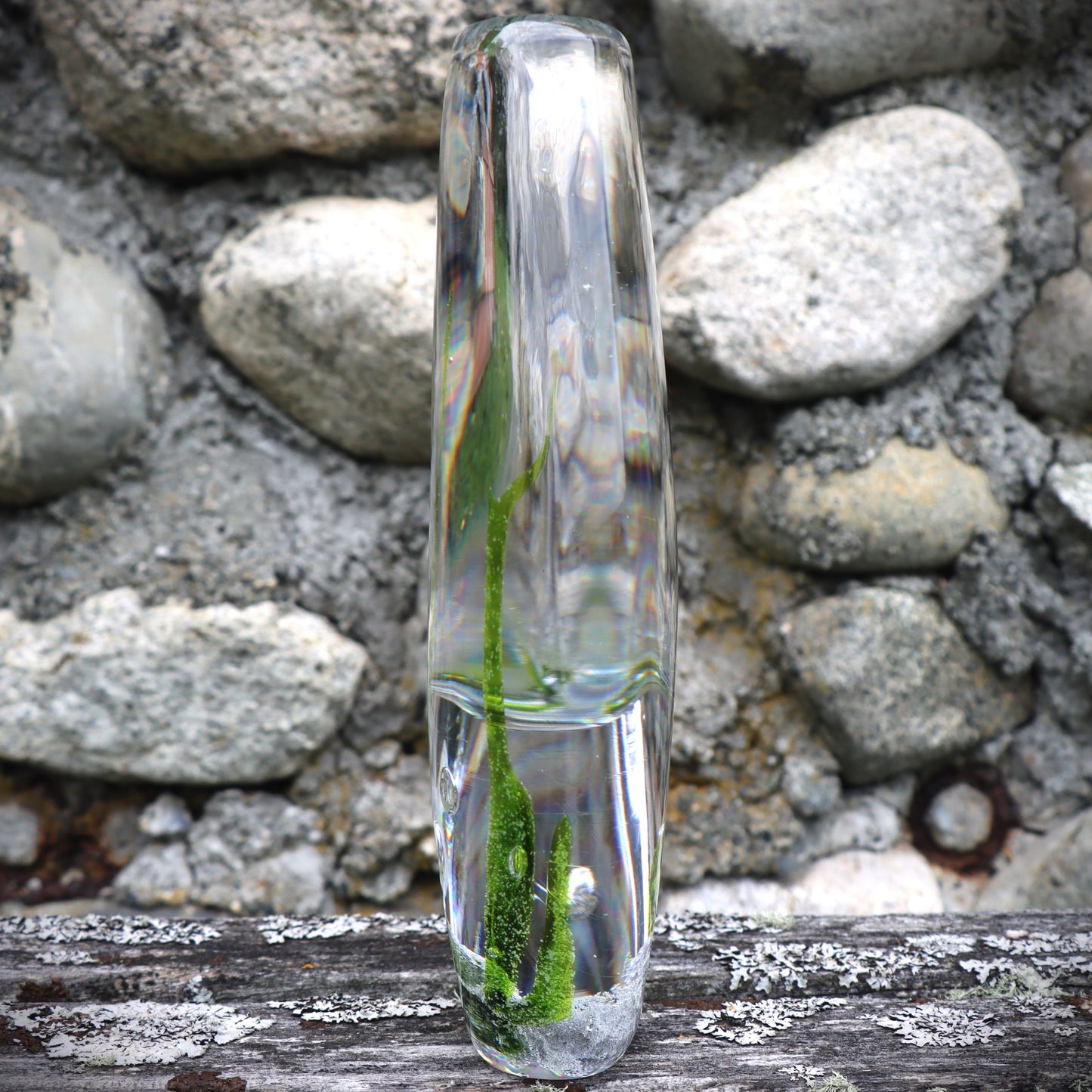 Vintage Mid Century Swedish Modern Art Glass Vase Vicke Lindstrand Seaweed for Kosta Boda