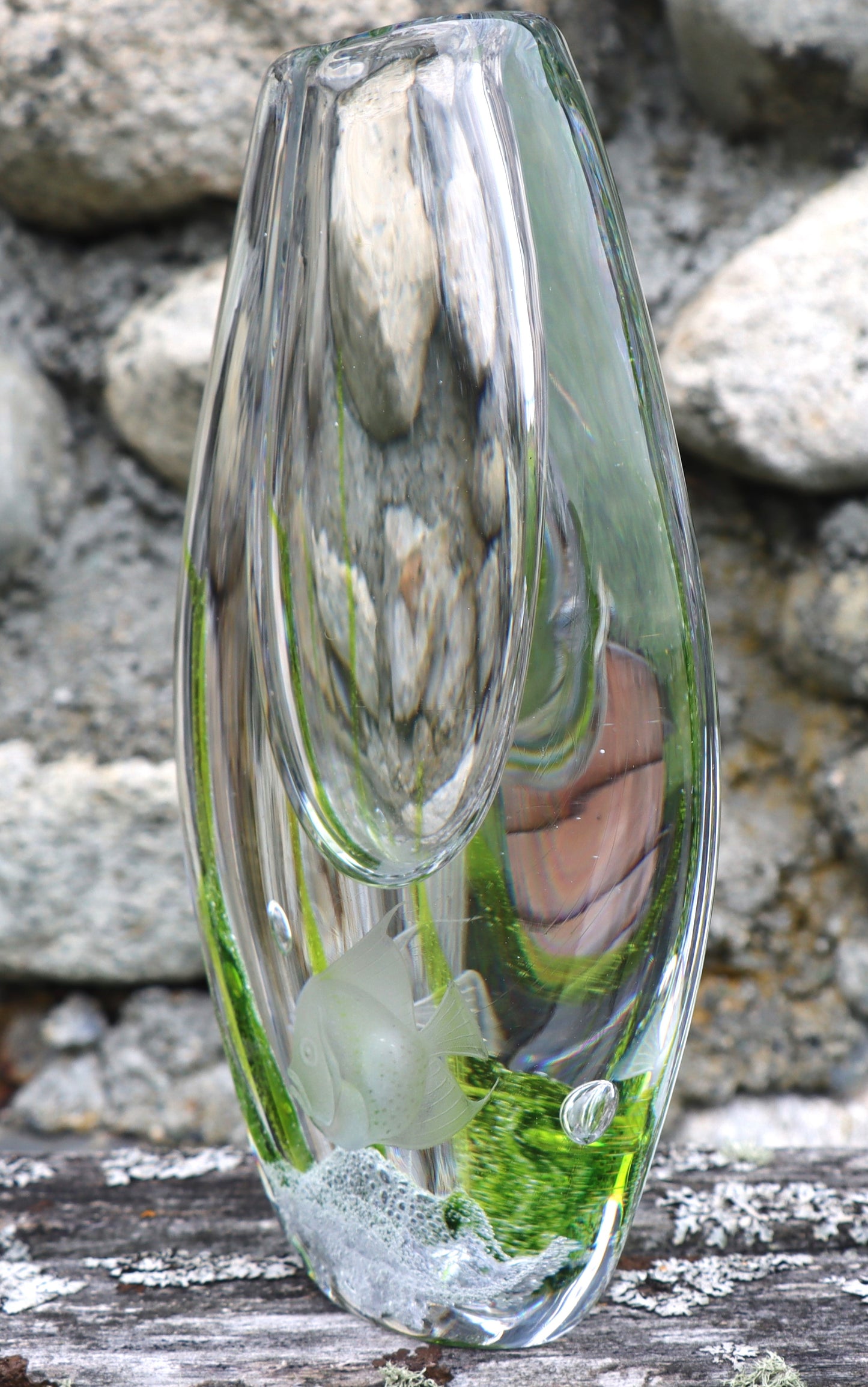 Vintage Mid Century Swedish Modern Art Glass Vase Vicke Lindstrand Seaweed for Kosta Boda