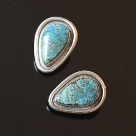 Navajo style Artisan Sterling Silver Slab Eilat Stone Clip Back Earrings