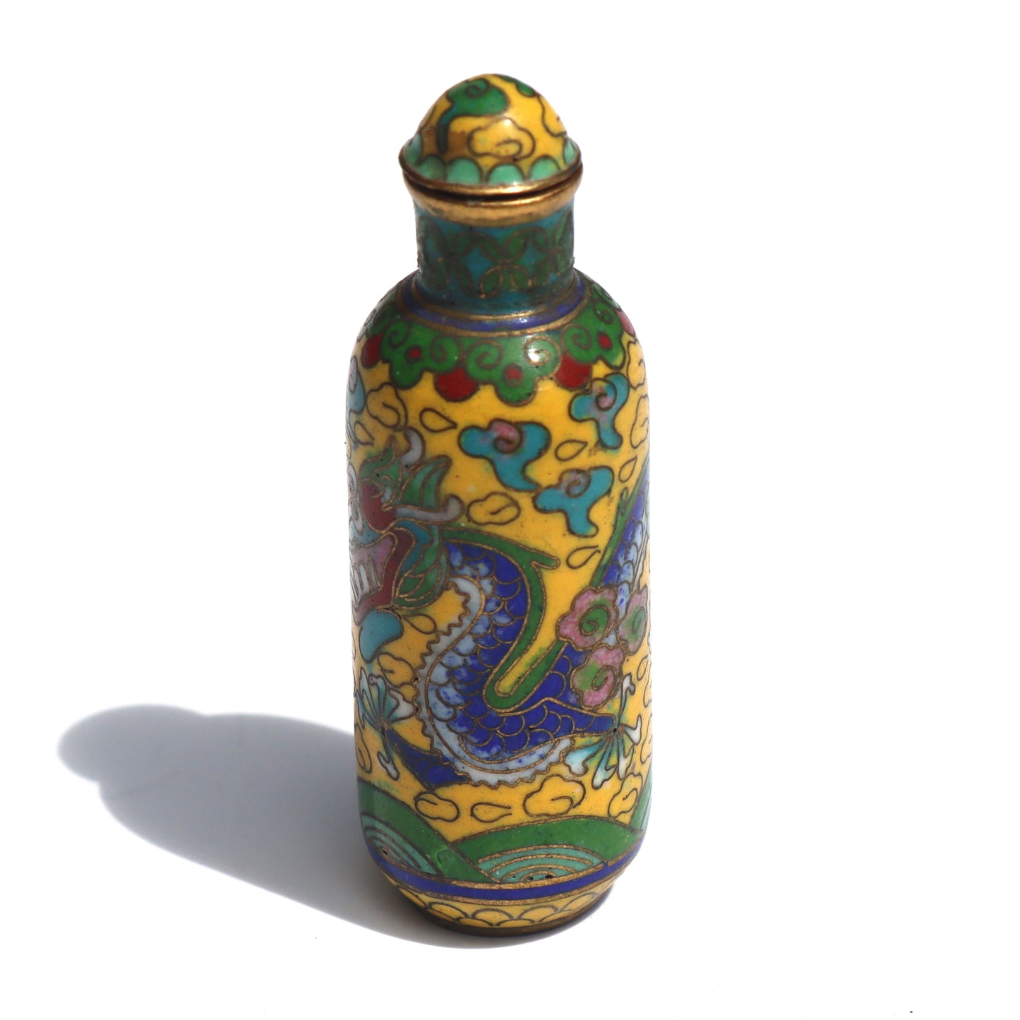 Vintage Chinese Cloisonne Enamel Dragon Miniature Snuff Bottle