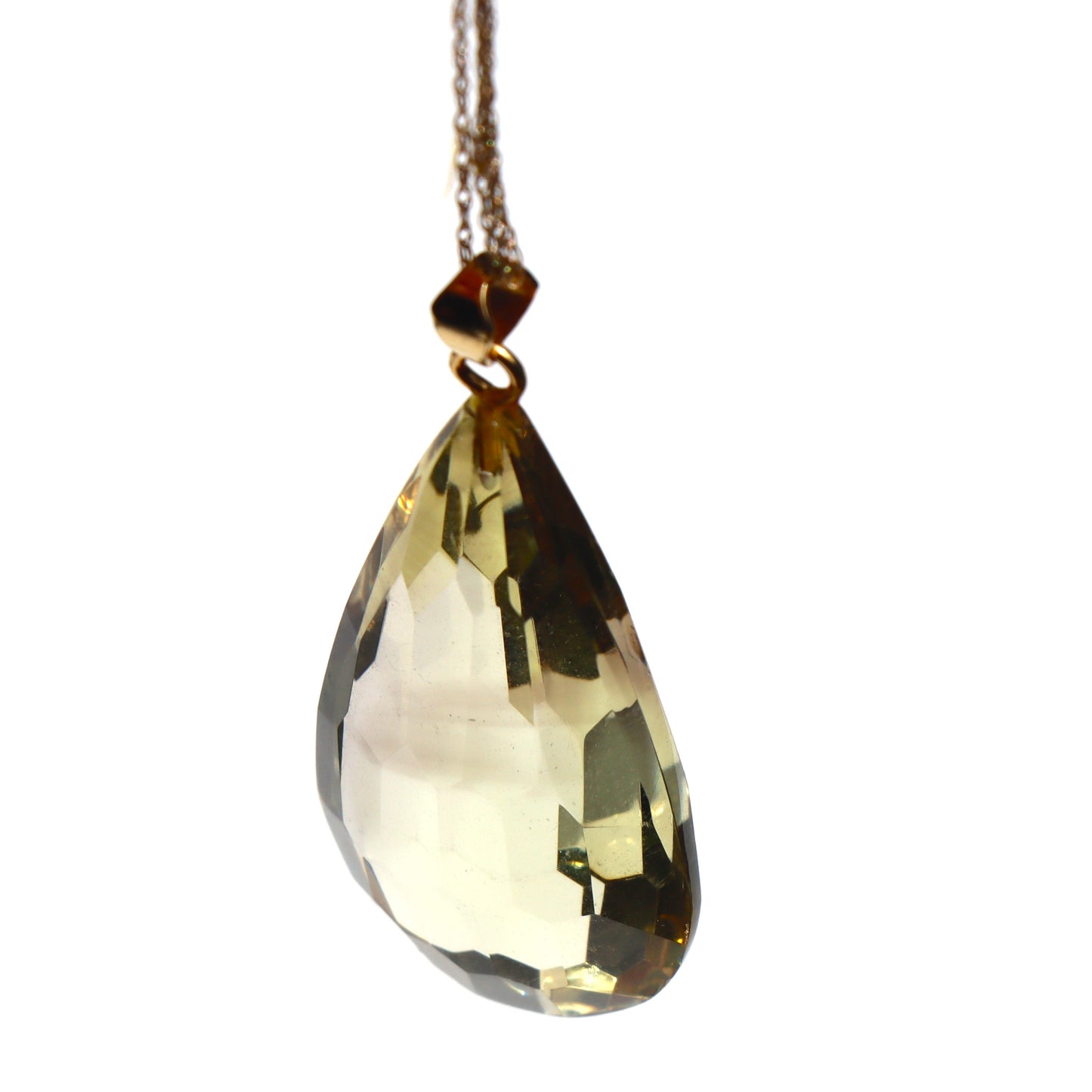 Vintage Mid Century Pear shaped Citrine Pendant with 10k Yellow Gold Chain