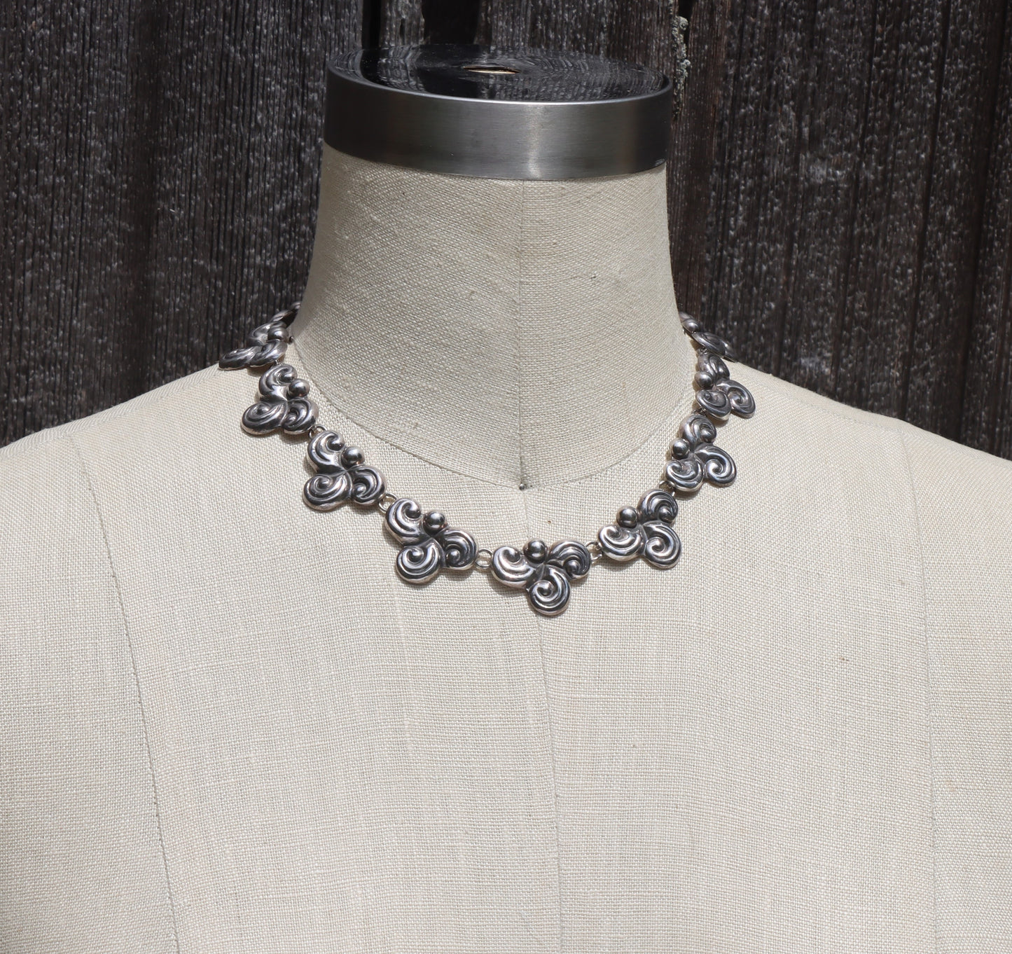 Vintage Taxco Mexico Sterling Silver Hollow Scroll Motif Fancy Link Chain Necklace