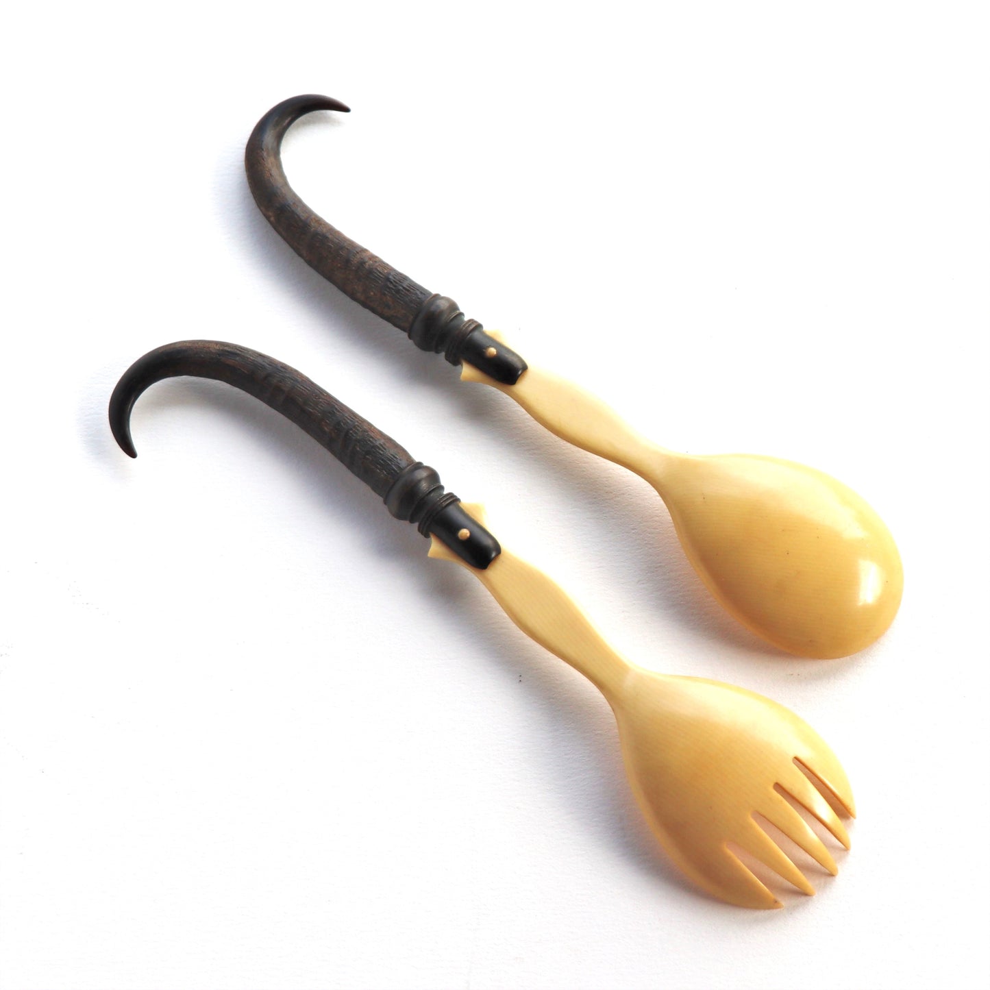 Vintage Art Deco Horn and Celluloid Small Salad Servers c1930