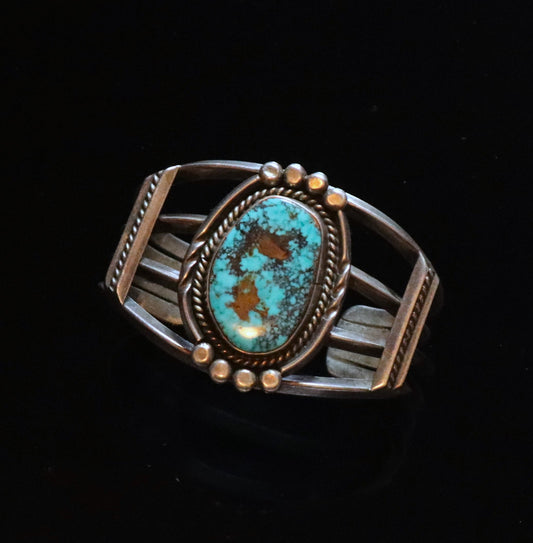 Vintage Large un Signed Navajo Bisbee Turquoise Sand Cast Cuff Bracelet