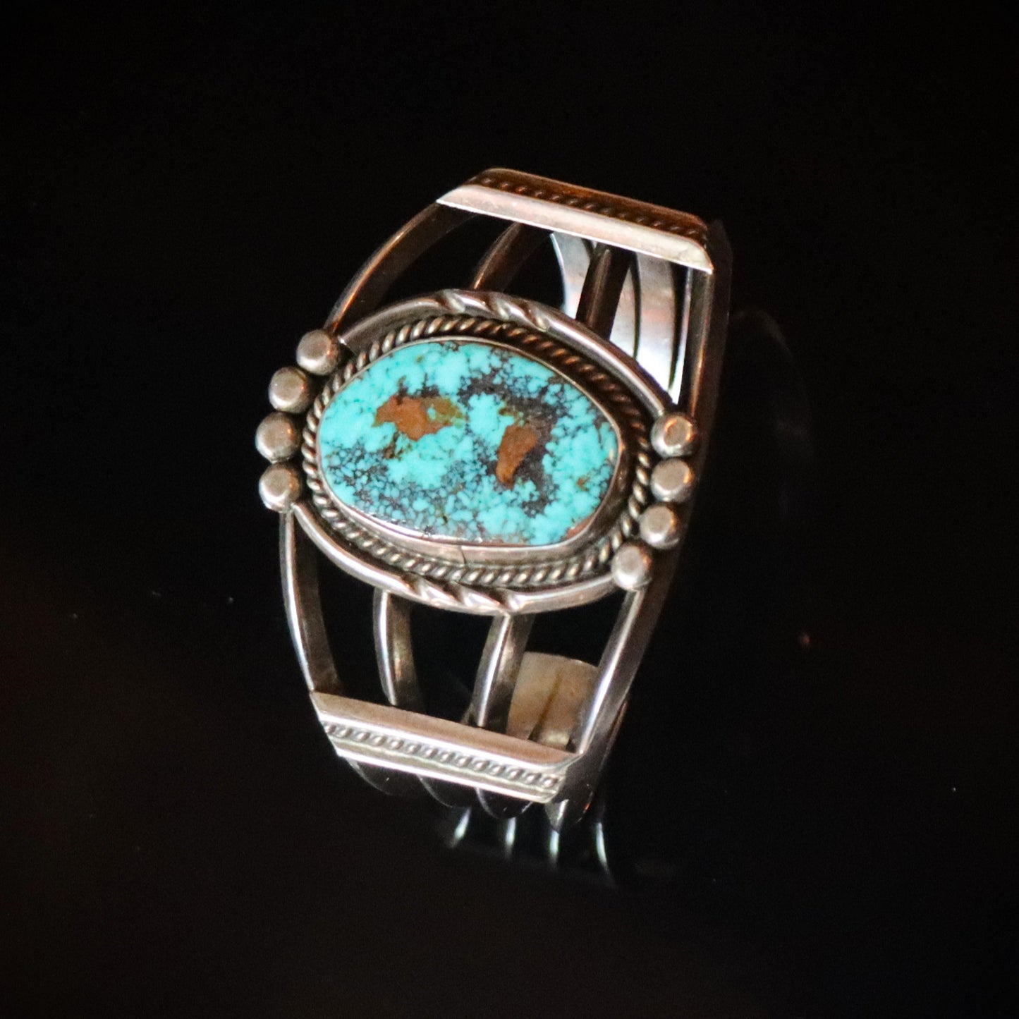 Vintage Large un Signed Navajo Bisbee Turquoise Sand Cast Cuff Bracelet