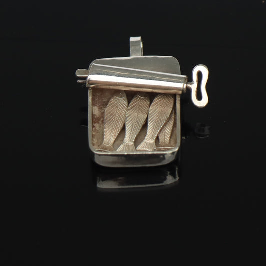 Vintage Novelty Sterling Silver Sardines in a Can Pendant Charm