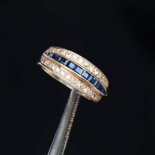 Vintage Estate 14k Gold Channel Set Sapphire Diamond Band Ring sz 6