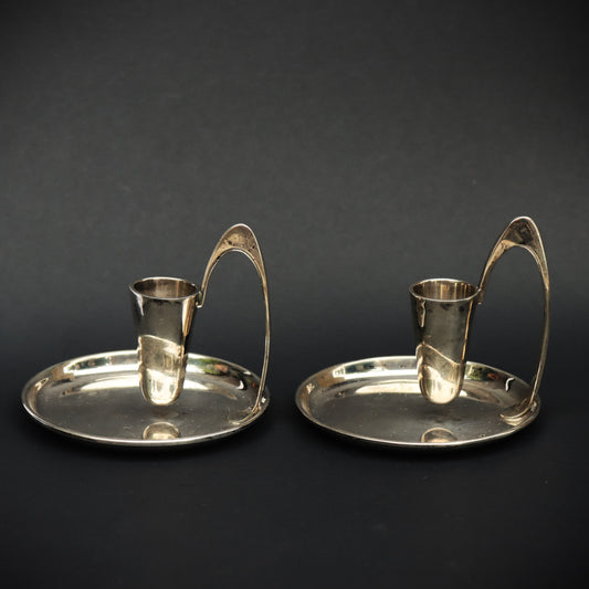 Pair Geeves Mexico Mid Century Modern Sterling Silver Chamberstick Candlesticks