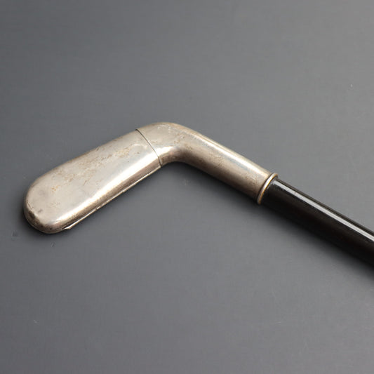 Art Deco c1920 900 Silver Novelty Ebony Walking Stick Golf Club Cigarette Case