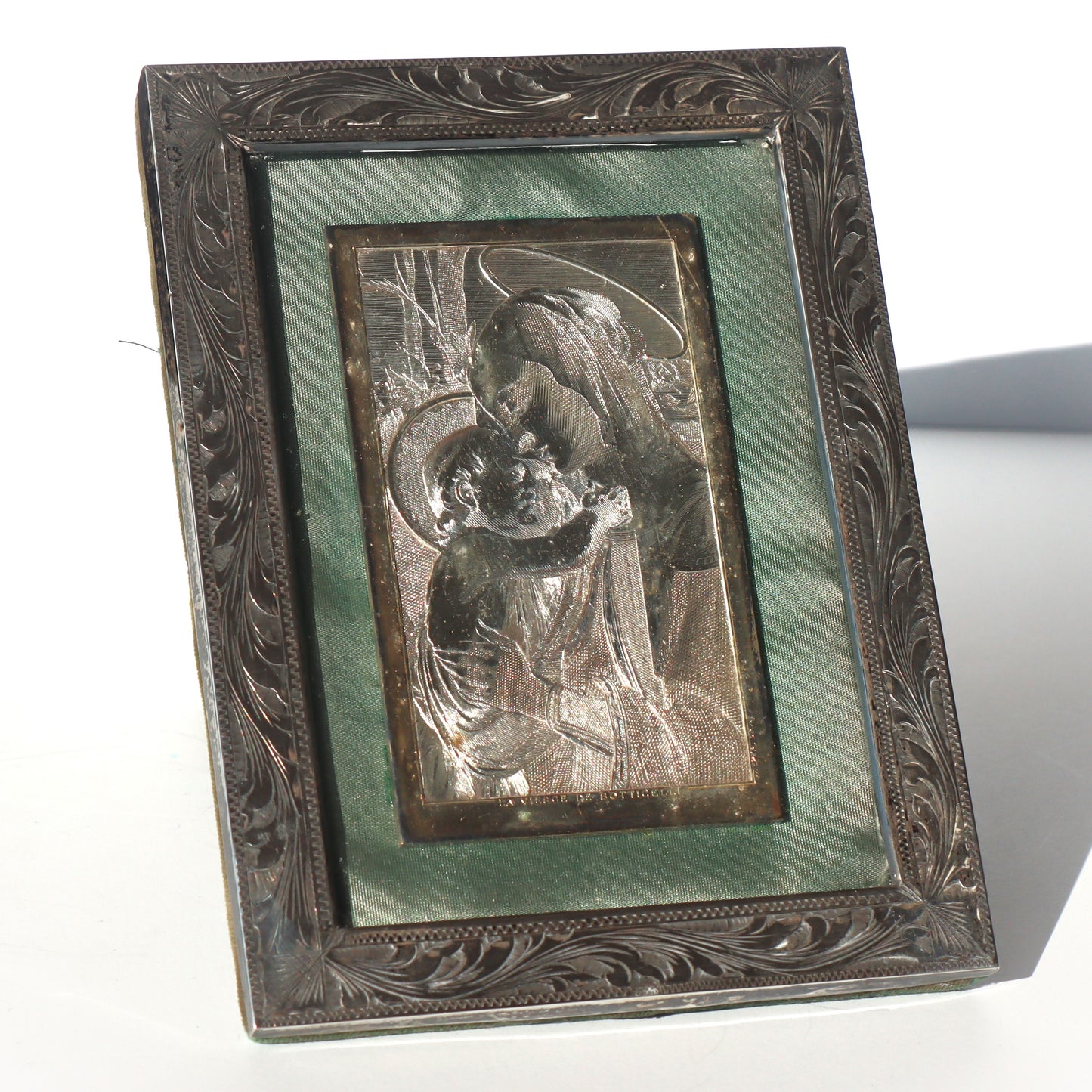 Vintage French Silver Acid Engraved by Wicker 'La Vierge de Botticelli' Italian Sterling Frame