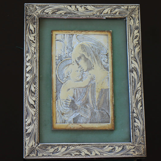 Vintage French Silver Acid Engraved by Wicker 'La Vierge de Botticelli' Italian Sterling Frame
