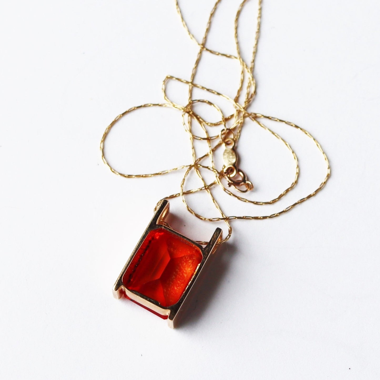 Vintage 10k Gold Orange Lab Created Sapphire CID Clyde Duneier Pendant Necklace