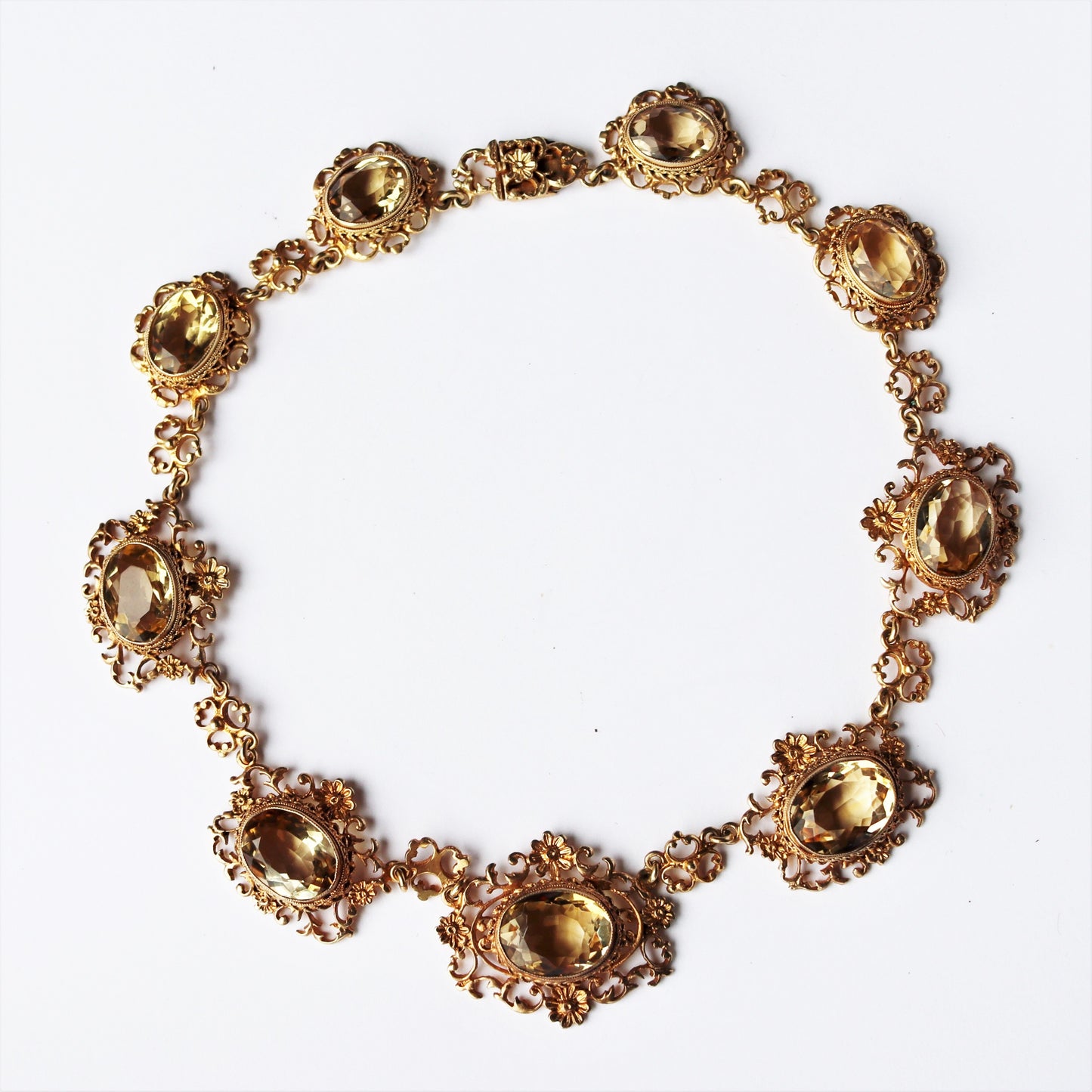 Art Nouveau 800 Gold Vermeil Florentine Renaissance Revival Filigree Citrine Collar