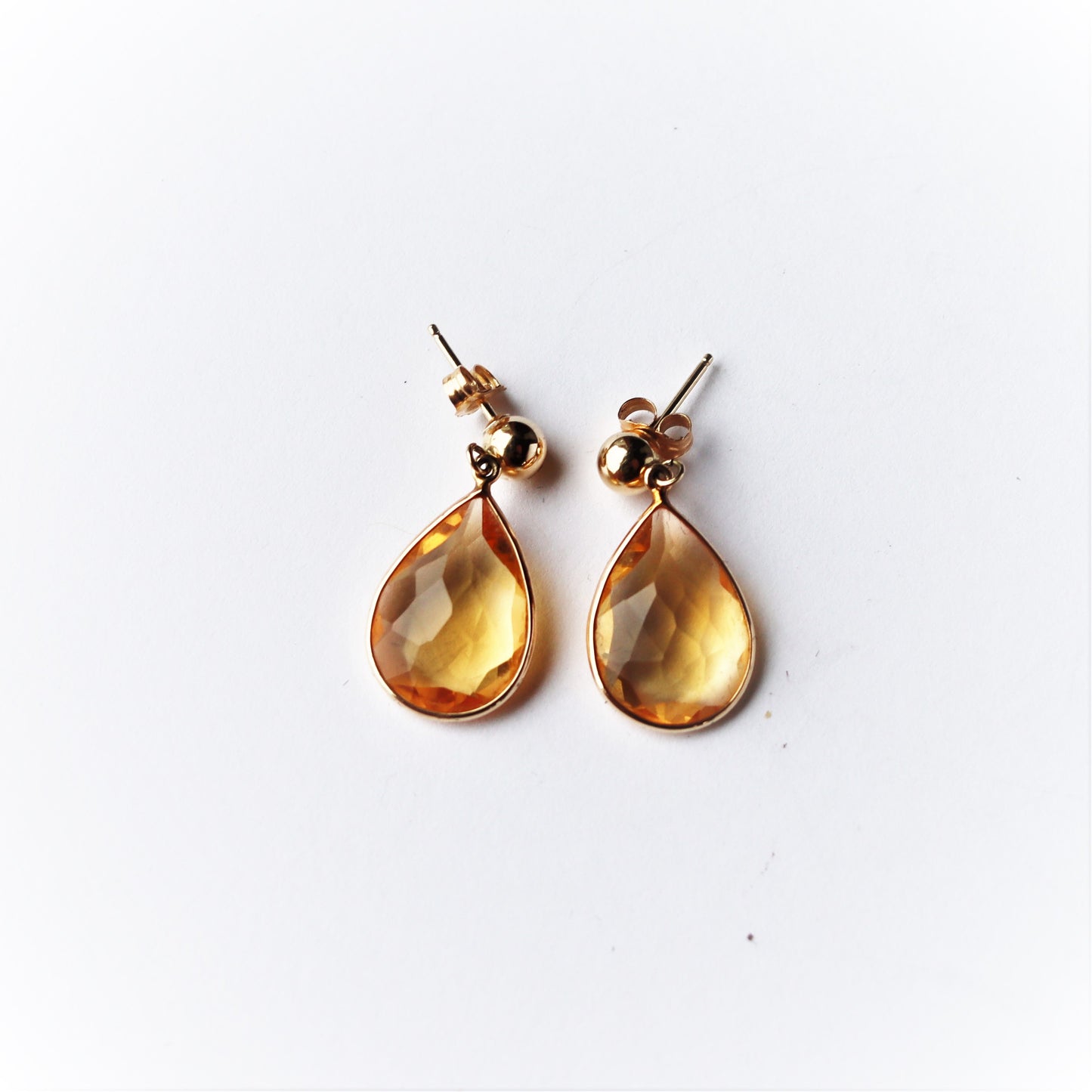 Estate 14k Gold Citrine Pear Shaped Pierced Drop Pendant Earrings