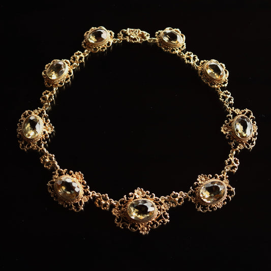 Art Nouveau 800 Gold Vermeil Florentine Renaissance Revival Filigree Citrine Collar