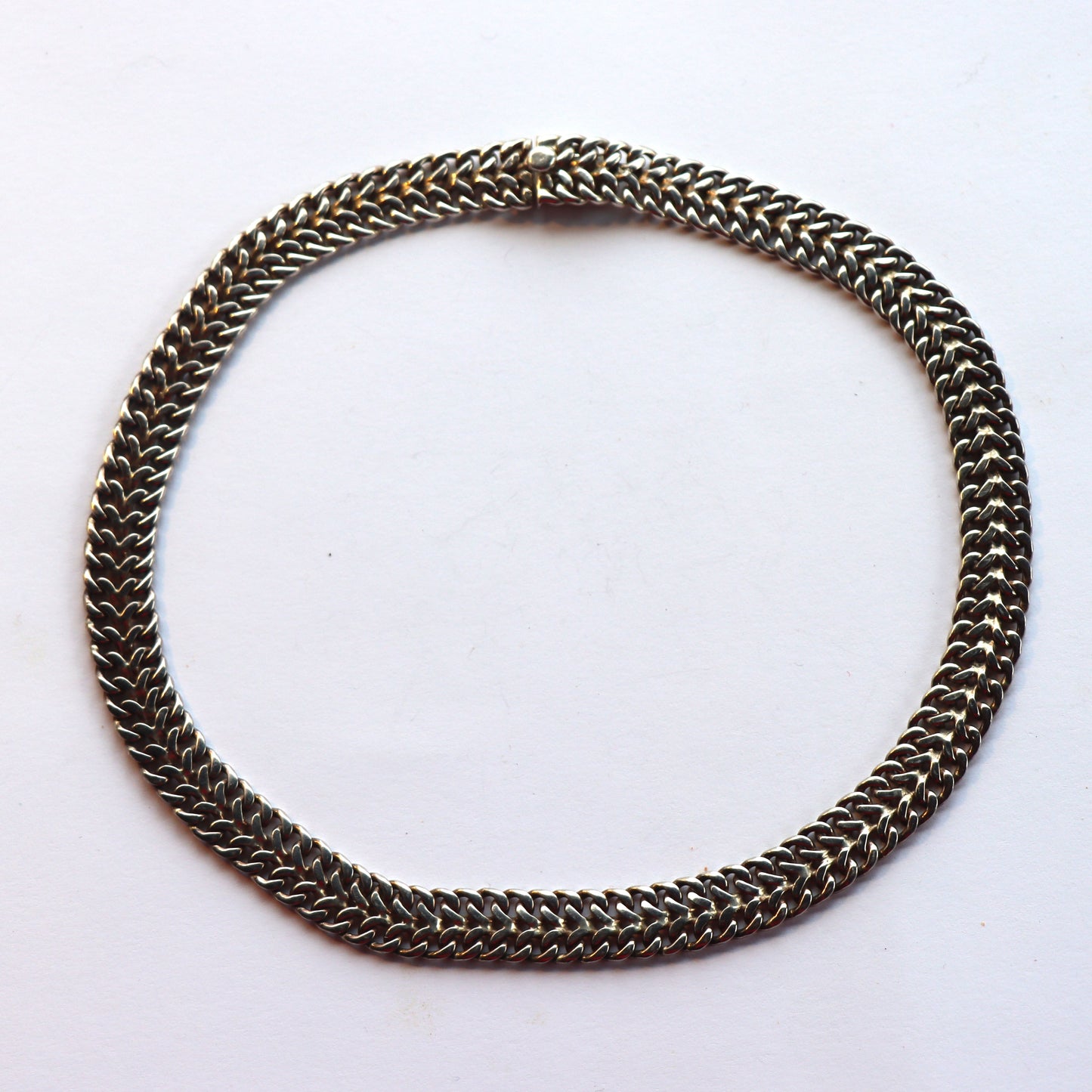 Vintage Sterling Silver Taxco Mexico Heavy Woven Link Collar Necklace c1975