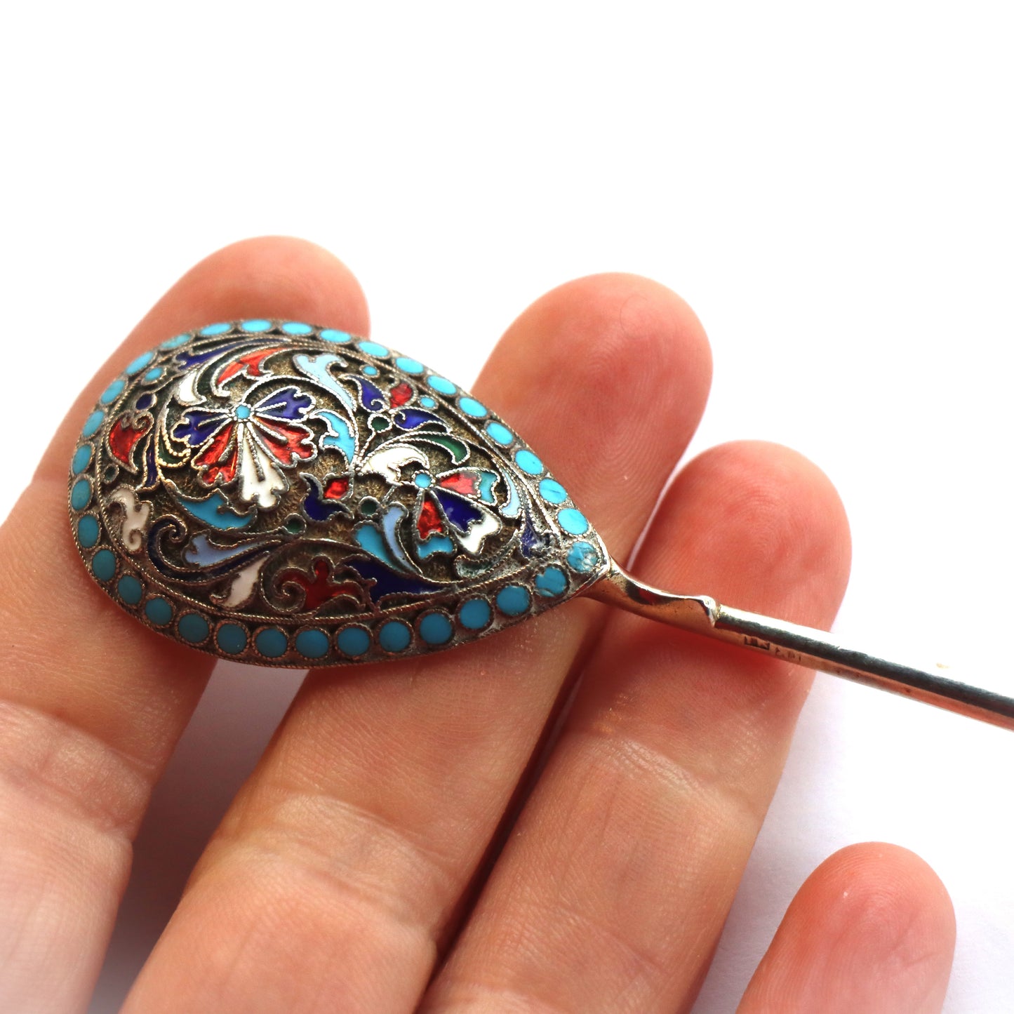 Antique Imperial Russian Shaded Cloisonne 875 Silver Enamel Spoon