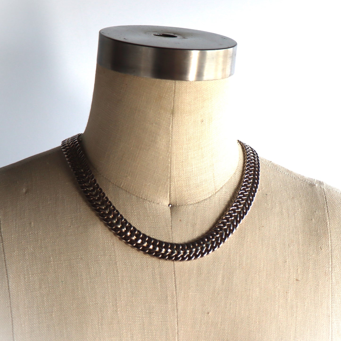 Vintage Sterling Silver Taxco Mexico Heavy Woven Link Collar Necklace c1975