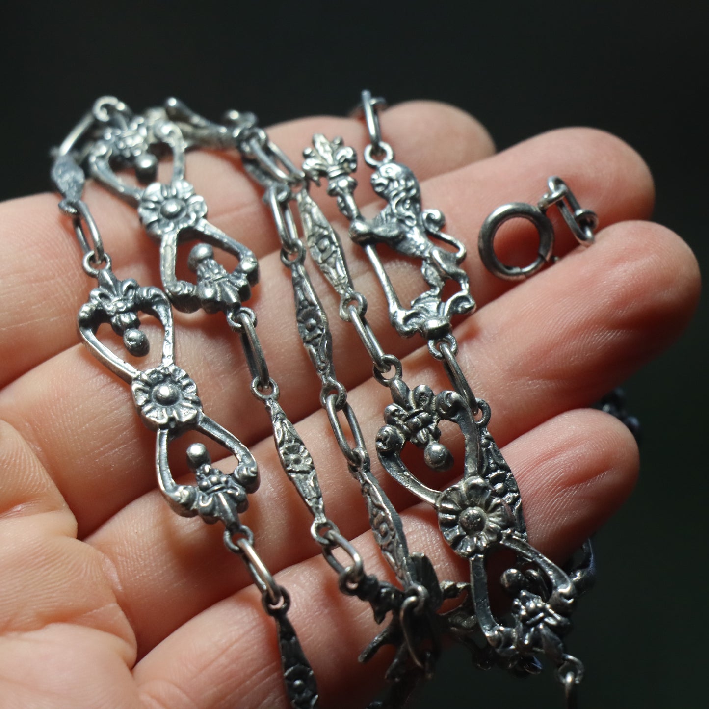 Vintage Italian Fratelli Peruzzi 800 Coin Silver Figural Cast Link Chain Necklace