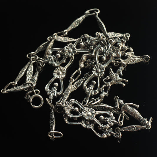 Vintage Italian Fratelli Peruzzi 800 Coin Silver Figural Cast Link Chain Necklace