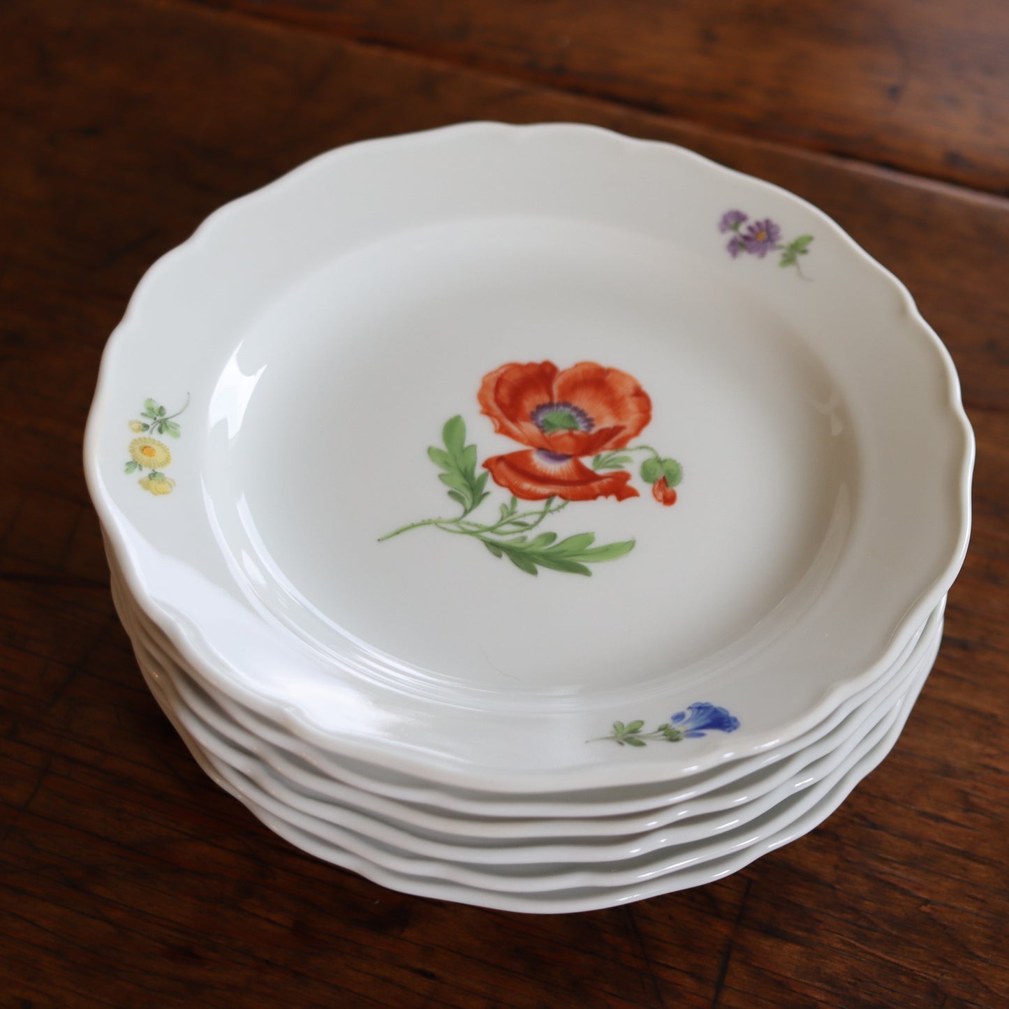 Antique Meissen 19thc Set 6 Porcelain Multi Motif Flower 7" Salad Plates