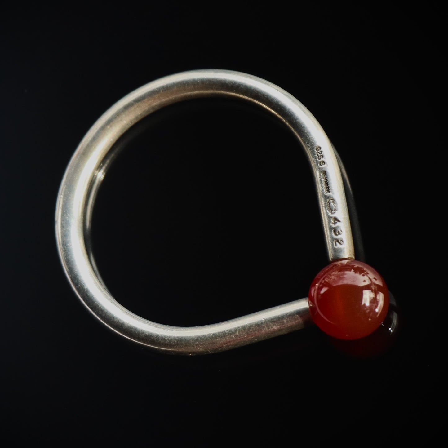 Danish Mid Century Modernist 925S Silver Signed Georg Jensen Carnelian Key Ring