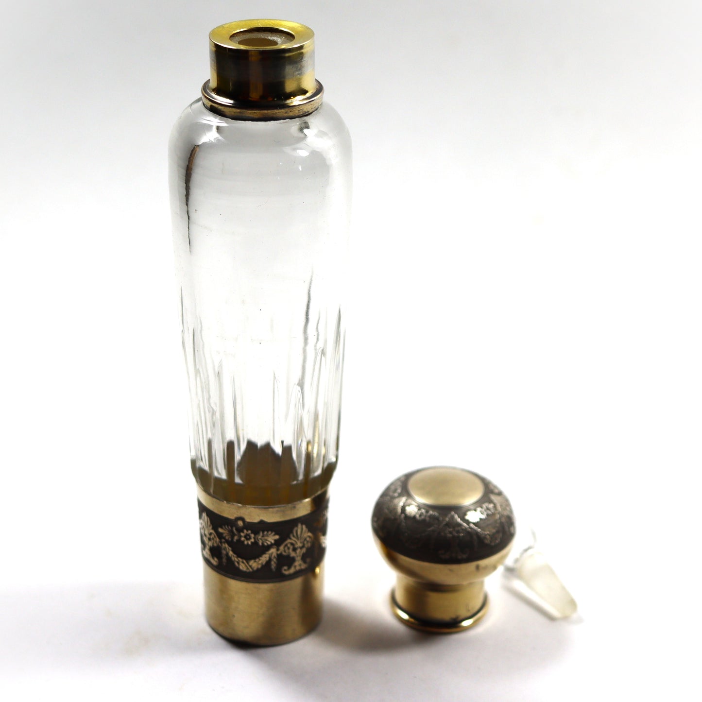 Antique French Empire 950 Silver Vermeil Crystal Perfume Flask Fitted Case