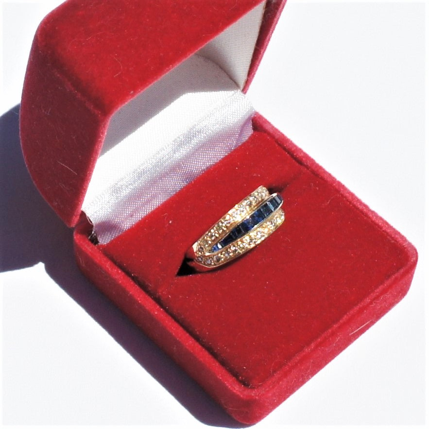 Vintage Estate 14k Gold Channel Set Sapphire Diamond Band Ring sz 6