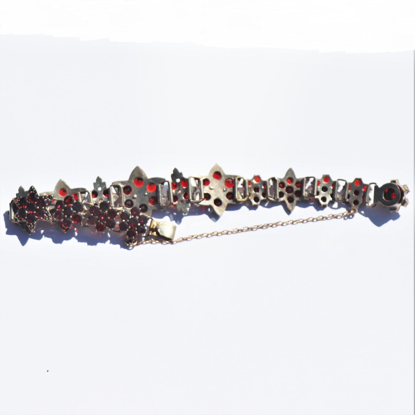 Victorian Czechoslovakian Bohemian Garnet Starburst Link Bracelet c1890
