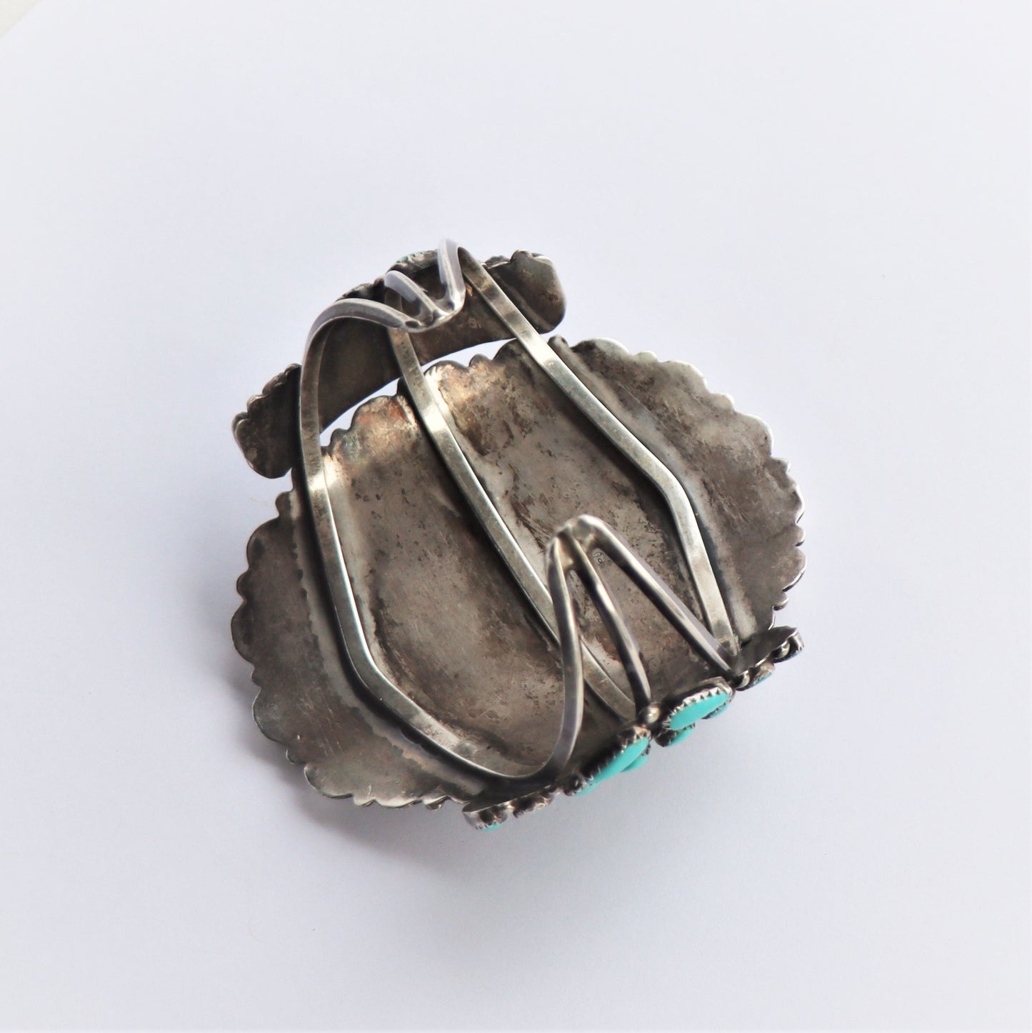 Vintage Large Zuni Sterling Silver Petit Point Turquoise Cuff Bracelet Signed HB