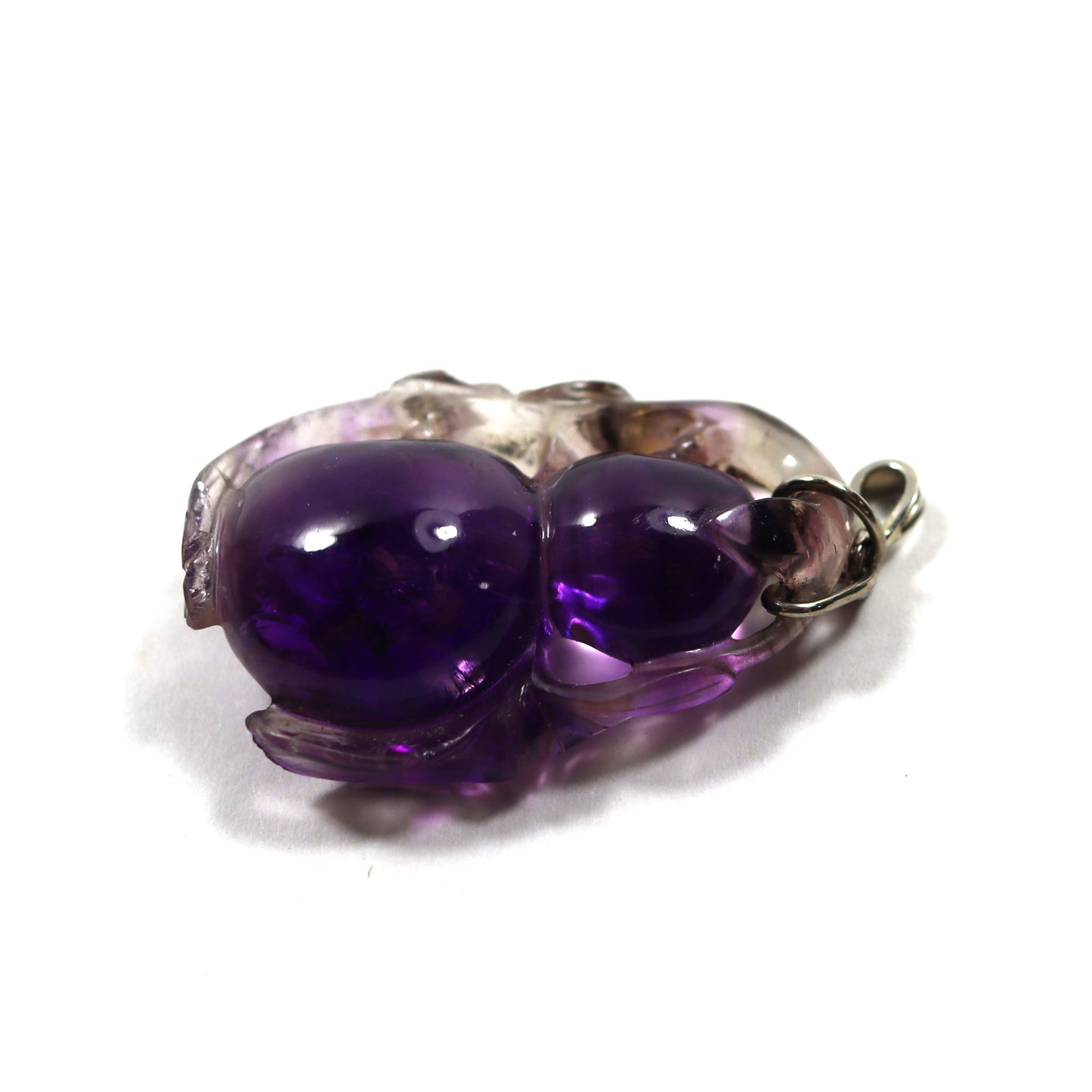 Vintage Sterling Silver Chinese Hand Carved Amethyst Fruit Plum Pendant