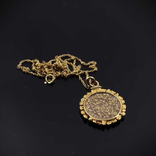 Edwardian Natural Gold Nugget Dust Crystal Locket Pendant Engraved B c1930