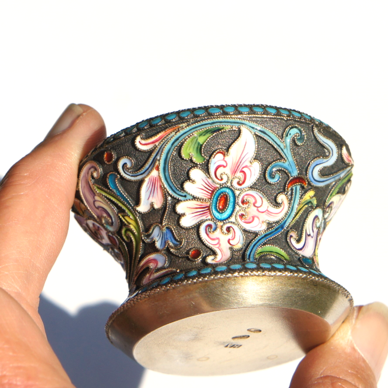 Antique Imperial Russian Shaded Cloisonne Enamel Salt Dish Bowl
